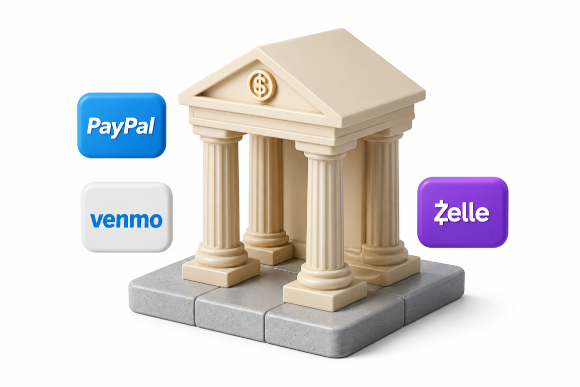Bank withdrawal with PayPal, Venmo, and Zelle