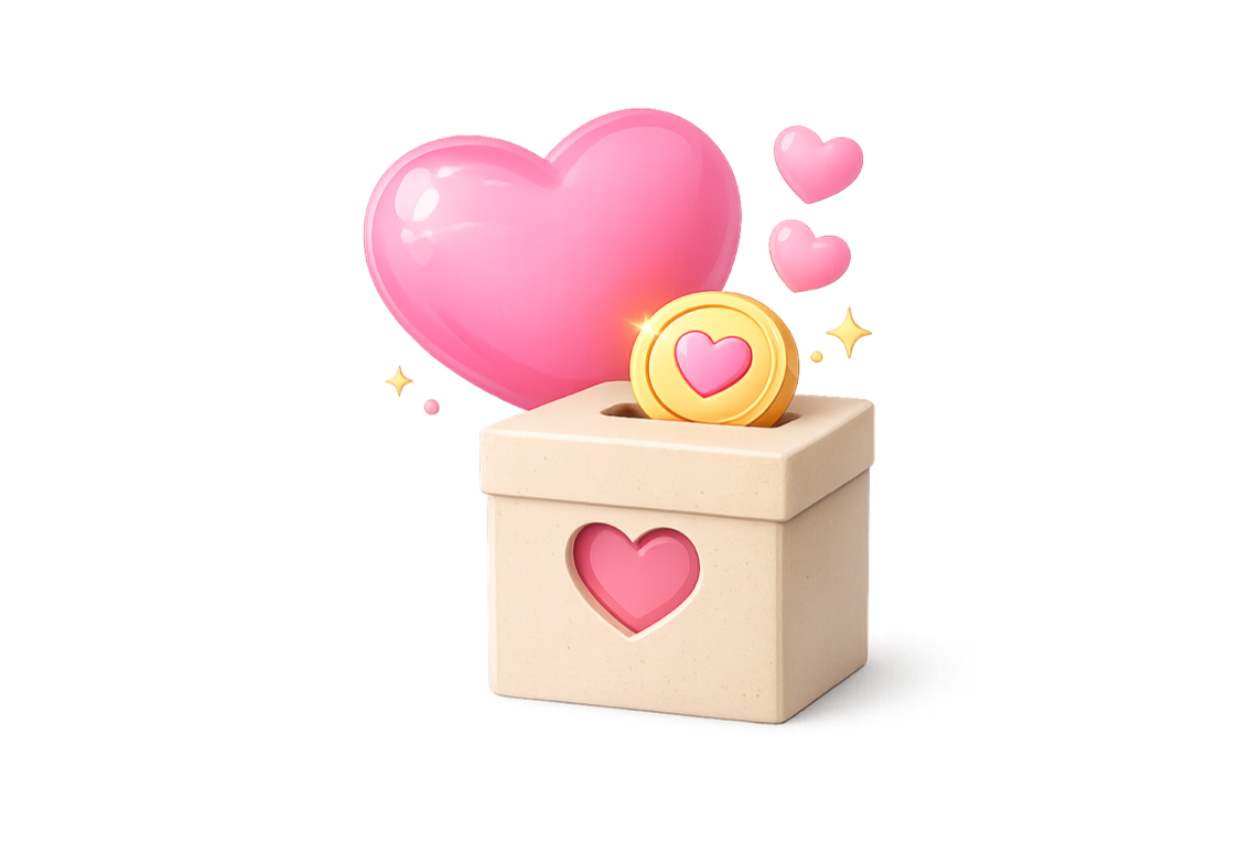 Charity donation box with hearts