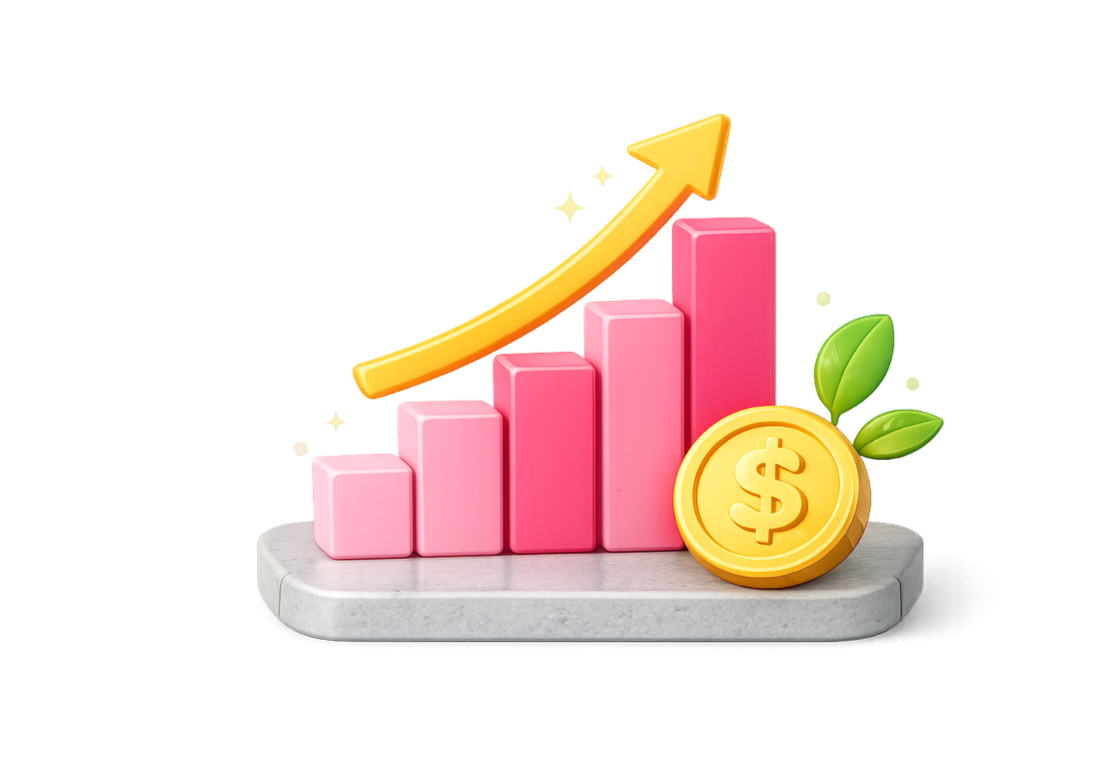 Investment growth chart with coin